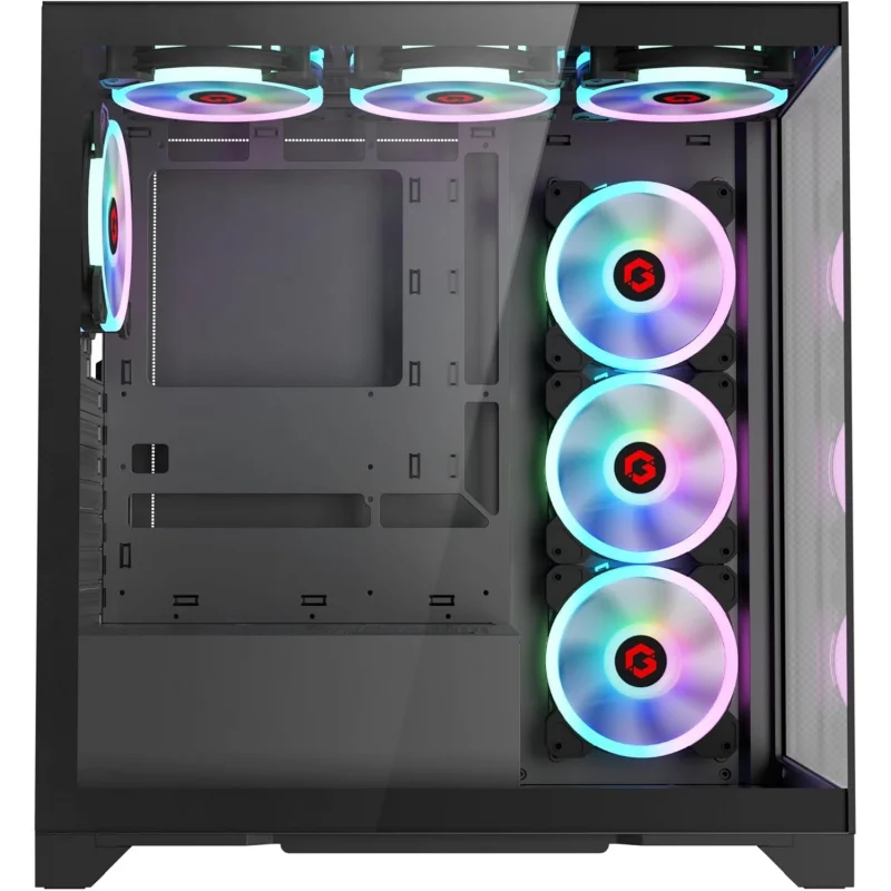 Aotesier Midnight IV Series Mid Tower PC Gaming Case, iluminación ARGB+PWM de 120 mm, vidrio templado, 7 ventiladores de refrigeración RGB preinstalados
