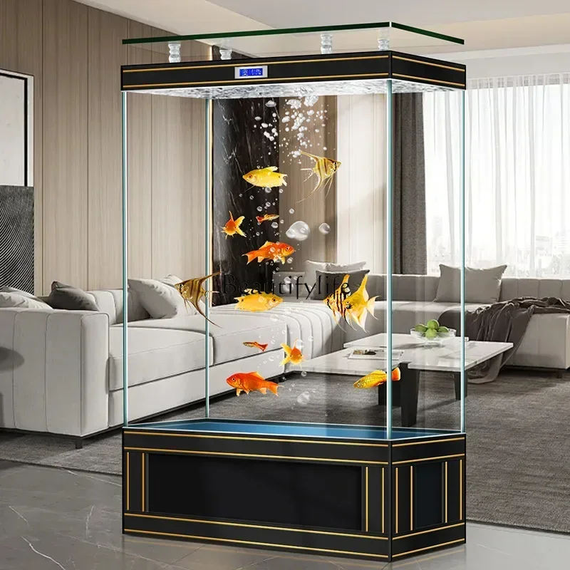 

Ultra-platinum fish tank living room home 2024 new light luxury large screen partition floor-to-wall aquarium