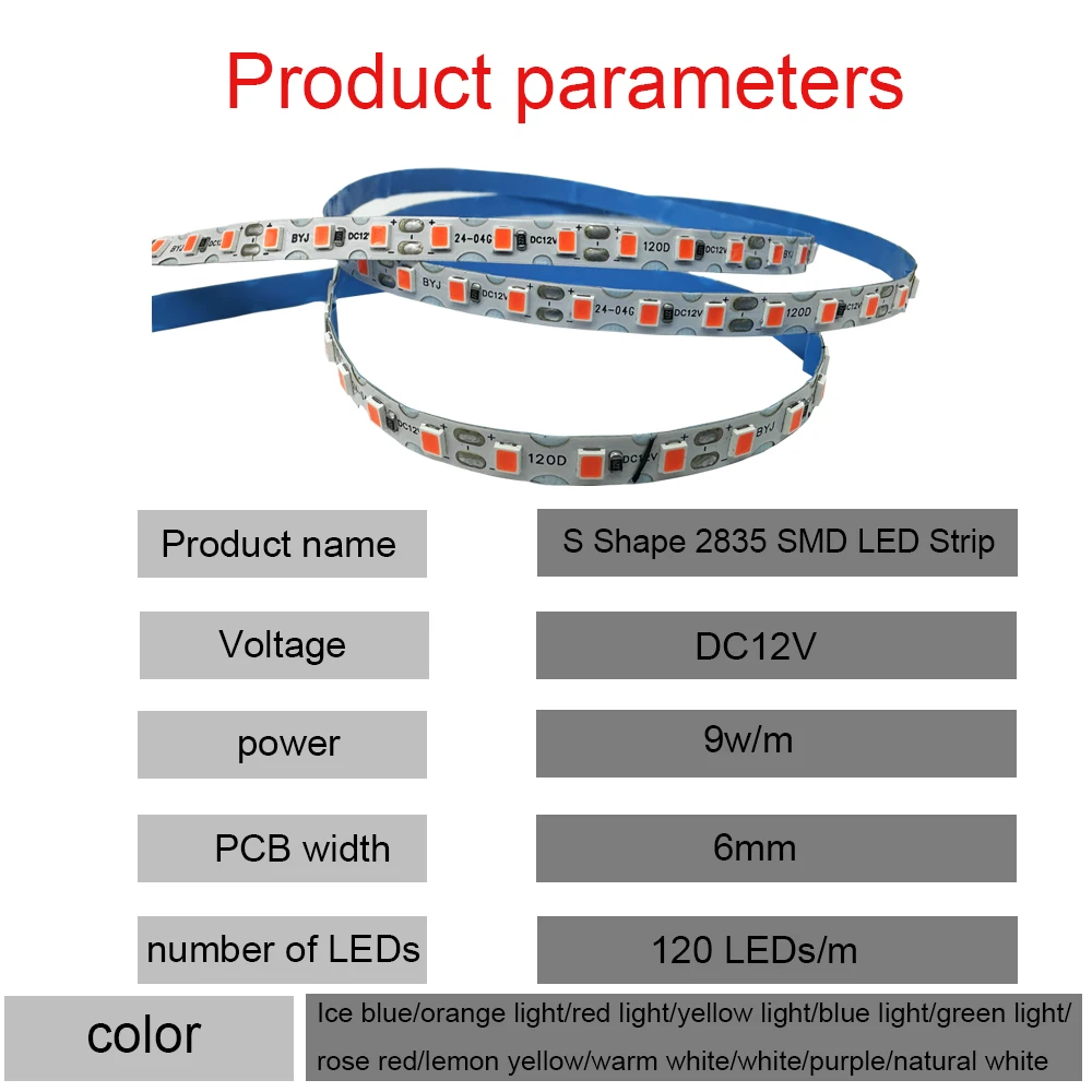 S자형 2835 SMD LED 스트립, 유연한 접이식 스트링 조명, DIY 네온 사인 문자, 12 색, 6mm, DC12V, 0.5m-10m