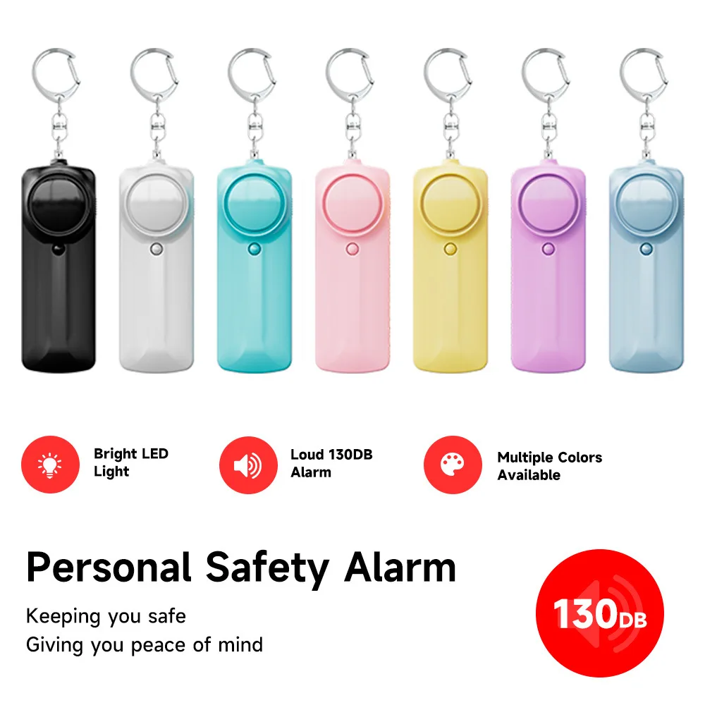 Personal Safety Alarm 130DBSelf Defense Keychain Siren Ring with LED Light Emergency SOS Alert Device for Women Elderly Children