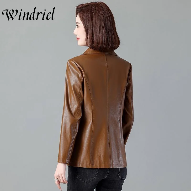 Simple Leather Clothing Jacket For Women M-5XL Office Lady Blazer Coat Long Sleeve Jackets For Spring Autumn Suede