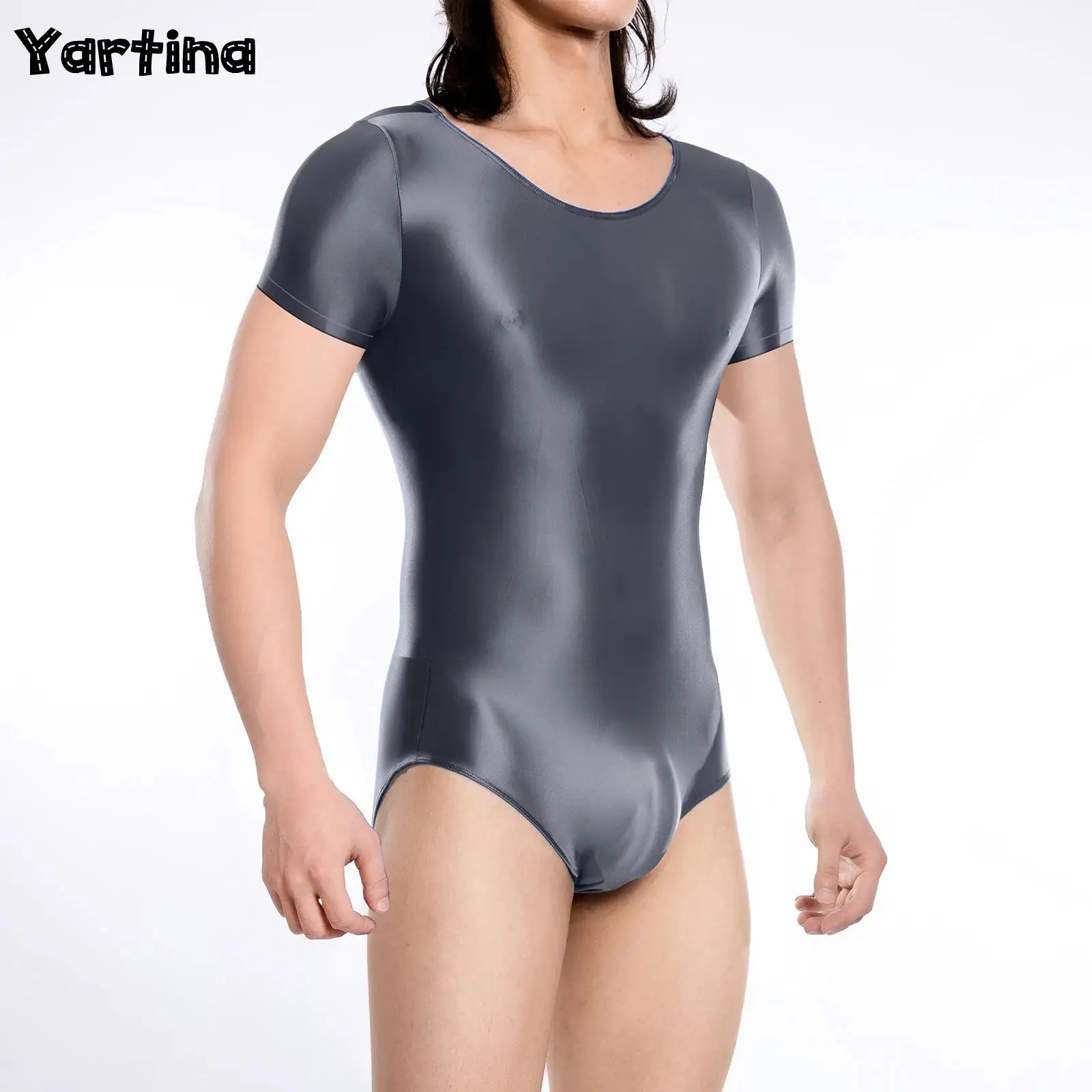 

Mens Sheer See Through High Cut Bodysuit Swimsuit Oil Shiny Bulge Crotch Sexy Jumpsuit Stretchy Leotard Bodybuilding Costumes