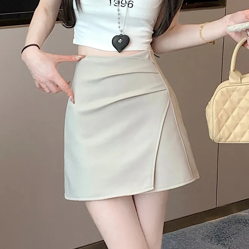 

Women's High Waist Irregular Blazer Mini Skirt Slim Ruched A-Line Wrap Skirt