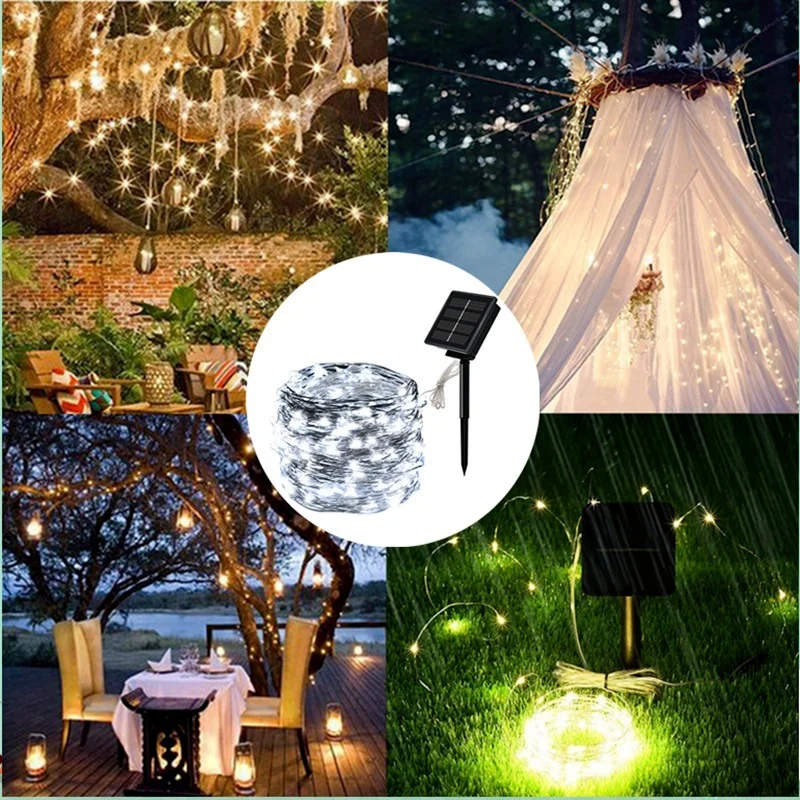 Solar Power String Fairy Lights, guirlanda ao ar livre impermeável, lâmpada de Natal, decoração de jardim, 10m, 100LED, 5m, 50 LED