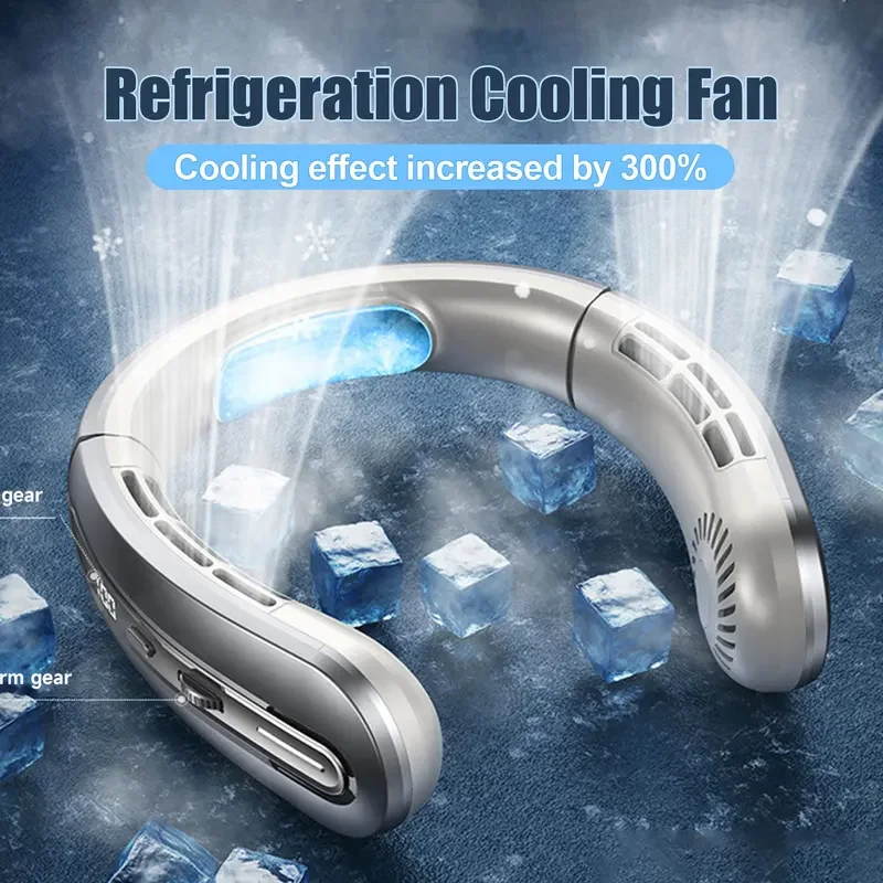 Portable Mini Hanging Neck Fan Digital Display Power Bladeless Fan Neckband Air Cooler USB Rechargeable Fans Cooling Tool Summer