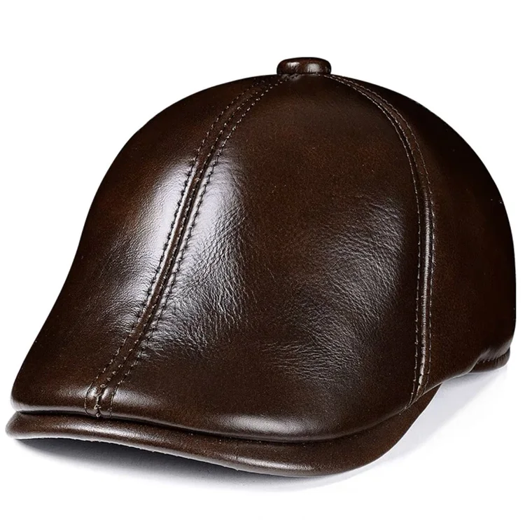 Winter Echtes Leder Winddicht Entenschnabel Berets Mann Kappe Rindsleder Gorras Warme Ohr Schutz Casquette Hüte Für Männliche Drake Boina – Detail 3