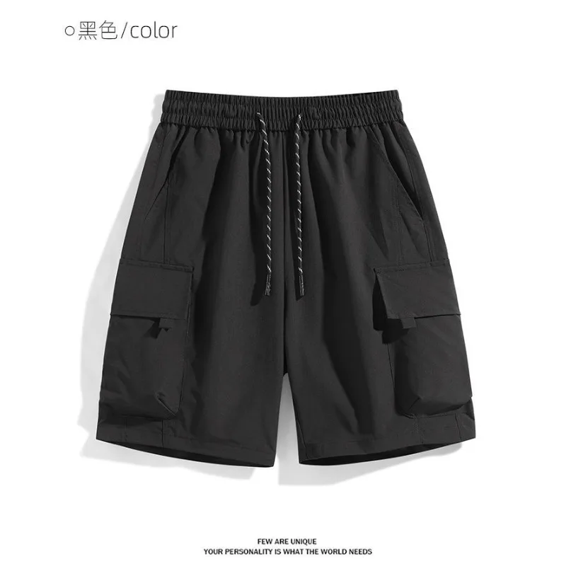 

Мужские летние легкие шорты-карго с эластичным поясом на шнурке, быстросохнущие, повседневные, для активного отдыха, с накладными карманами