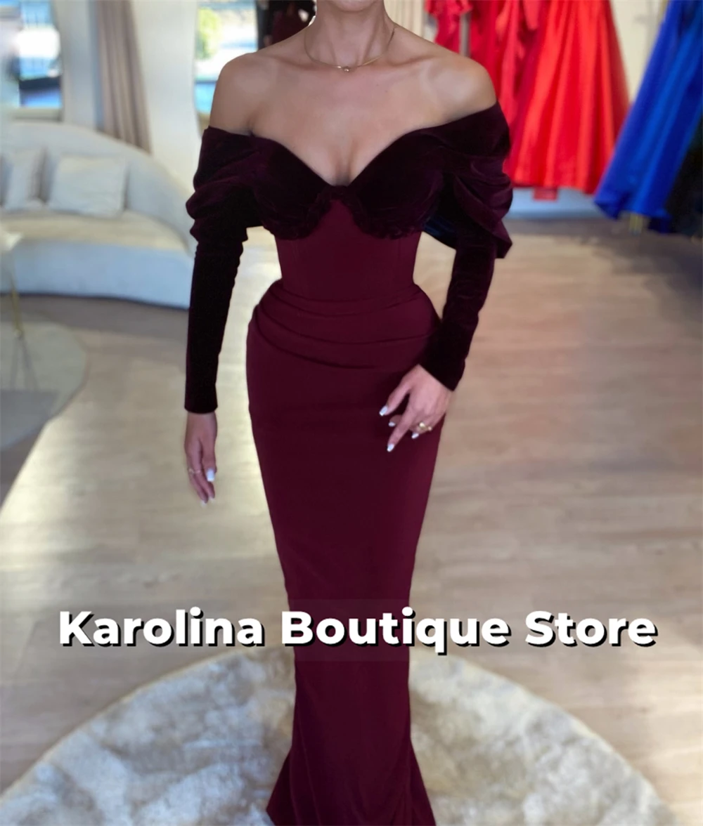 Robe de soirée en velours bordeaux, épaules dénudées, style dubaï, Chic occidental, pour invités de mariage, sirène, fête d'anniversaire, personnalisée