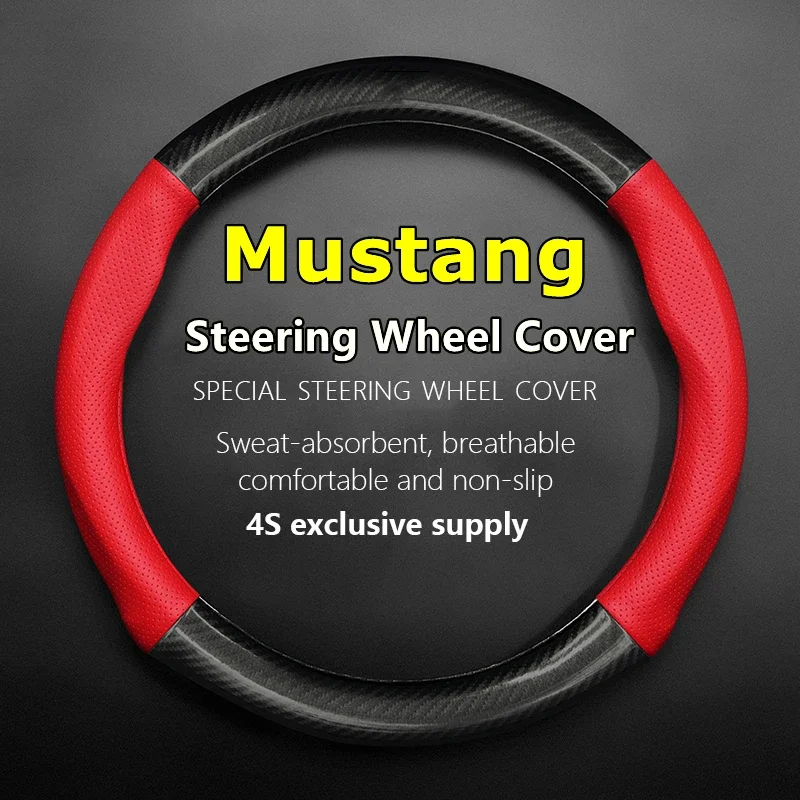 No Smell Thin For Ford Mustang Steering Wheel Cover Genuine Leather Carbon Fit 3.7 V6 5.0 GT Boss 302 GT500 2.3T 2012 2013 2015