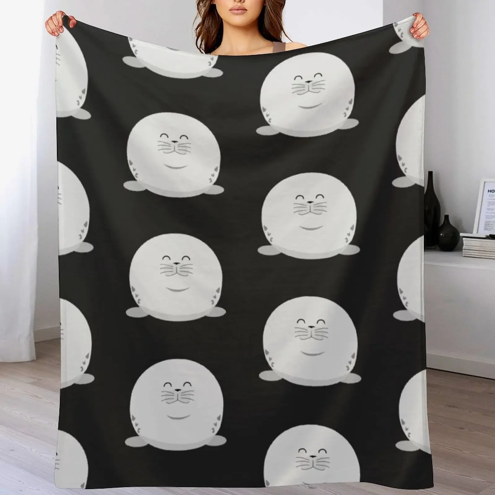 

Cute Chonky Harp Seal Throw Blanket Cute Plaid Hair Quilt Polar Blankets