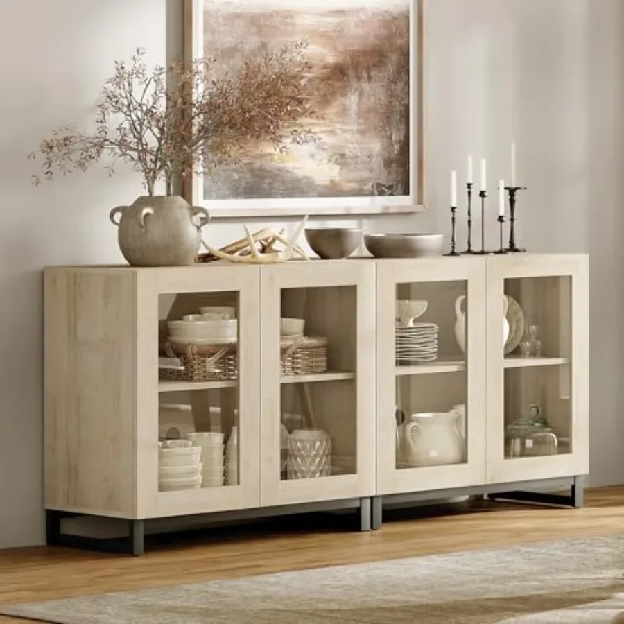 Sideboard Buffet Cabinets for living room and kitchen, modern credenza in matte black MDF with adjustable shelf and gold metal