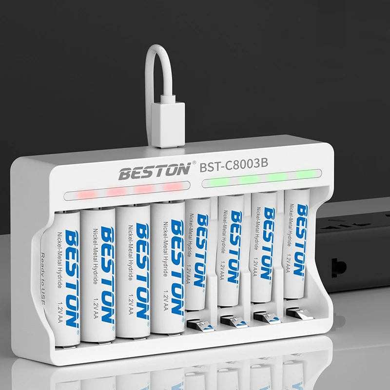 

LED Smart Turning Light Battery Charger Standalone 8Slot USB Portable Battery Charger Suitable for1.2V Rechargeable NiMH Battery