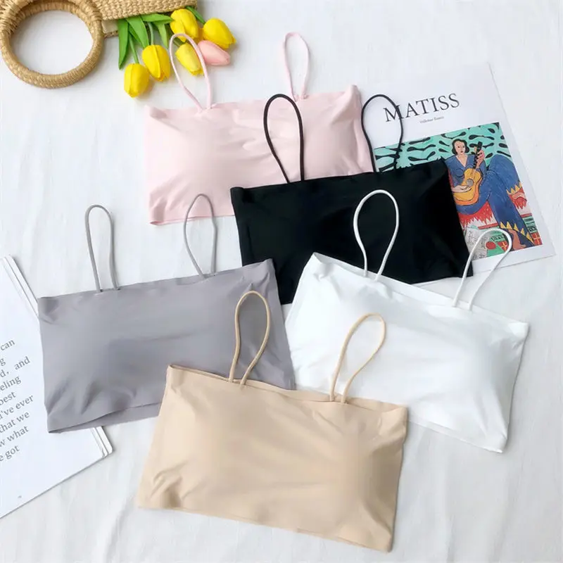 

1 Pcs Summer Backless Ice Silk Suspender Strapless Bra For Female Students Sports Vest With Anti Glare And Chest Cushion