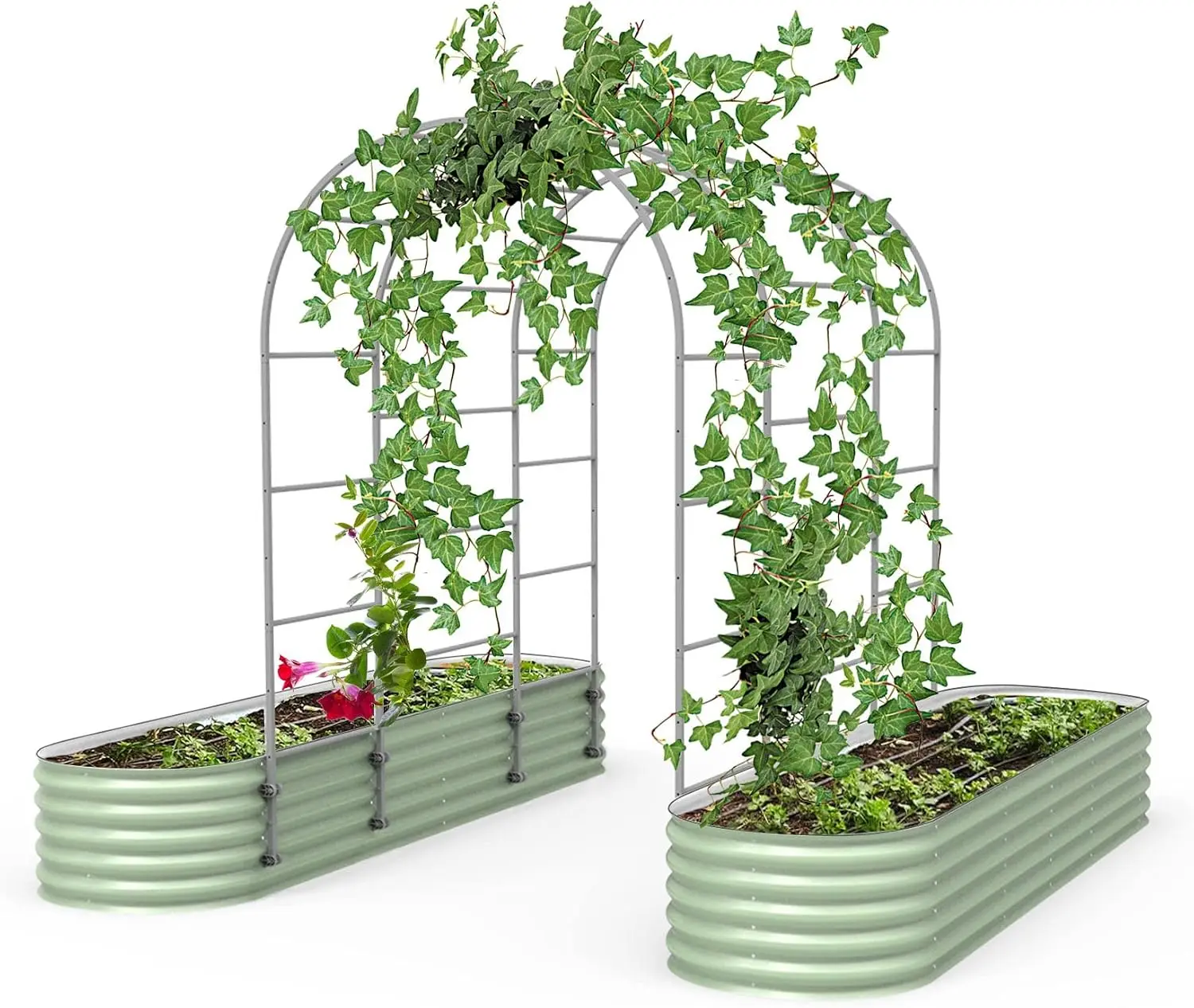 7 Ft Long Modular Arched Garden Trellis System, Plant Support Frame for 2.5' x 9.5' Raised Garden Bed, Climbing Trellis for Cucumbers, Beans, Tomatoes and Vines, Garden Beds Not Included