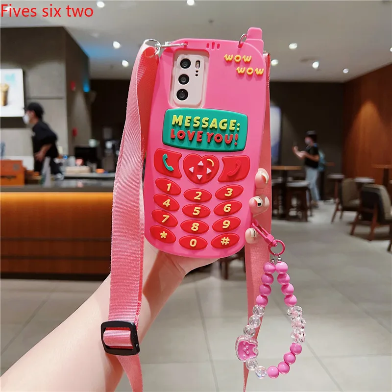 Korea Cute Pink 3D Cartoon Cellphone Soft Case Lanyard For Samsung S24 Ultra S23 Plus S22 S21 FE S20 Note 20 A04 A14 A24 A34 A54