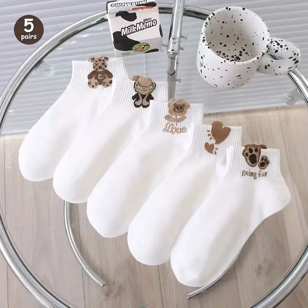 5 Pairs Cartoon Pattern Women Man Girls Unisex Couples Sports Socks Ankle Socks Spring Summer Holiday Gifts