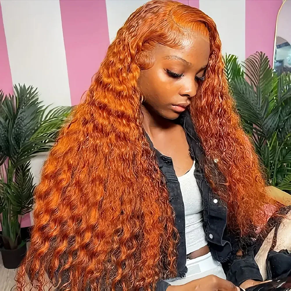 สีส้ม Deep Wave ความหนาแน่น 200% 13 × 4 13 × 6 ลูกไม้ด้านหน้าวิกผมผู้หญิงวิกผมผมมนุษย์ Pre Plucked