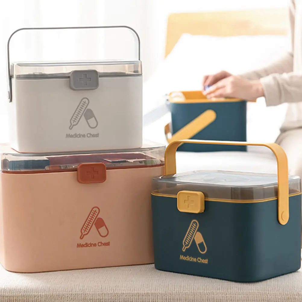 صندوق دواء منزلي خفيف الوزن ومتعدد الطبقات ومحمول لتخزين الإسعافات الأولية للسفر والرياضات الخارجية وحقيبة طبية بلاستيكية #2