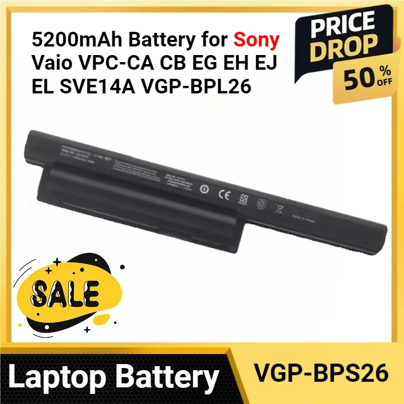 VGP-BPS26 5200mAh Battery for Sony Vaio VPC-CA CB EG EH EJ EL SVE14A VGP-BPL26 VGP-BPS26A PCG-61712T PCG-71811M PCG-61911W