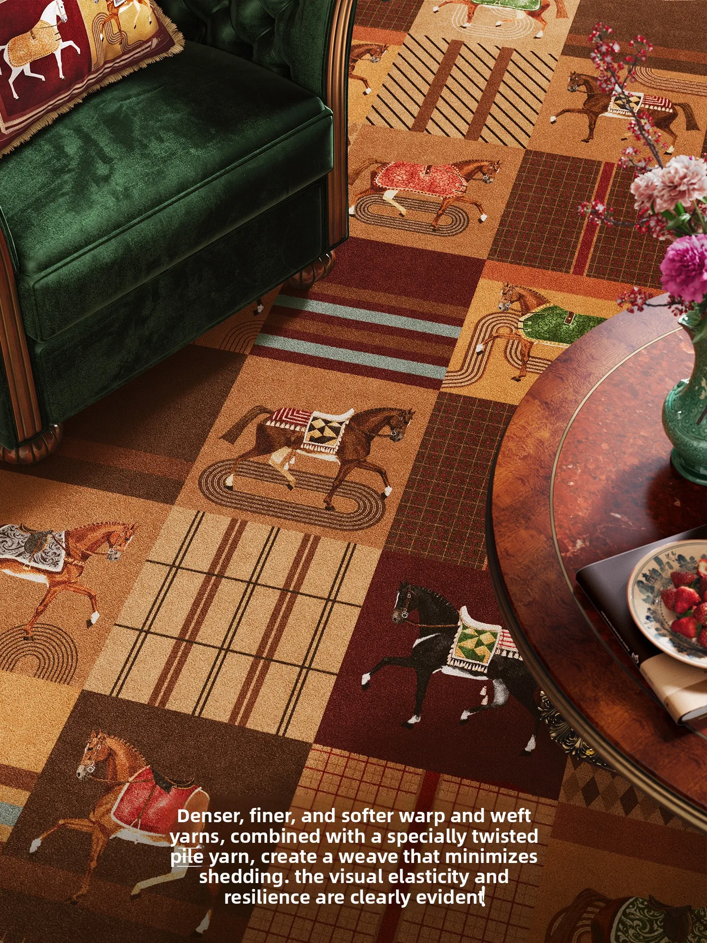 YFY auspicious horse bedside rug - premium long runner for bedroom, year of the horse edition