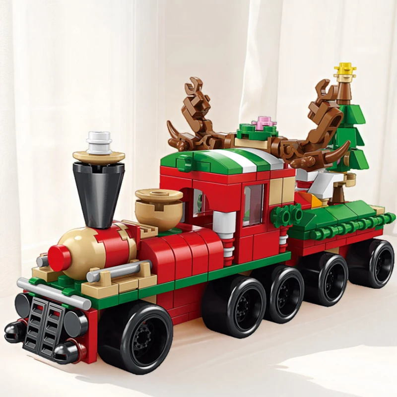 6 In 1 Christmas Series Building Blocks Set Creative Winter Village House Elk Train Picnic Car DIY Bricks Toys For Kid Xmas Gift