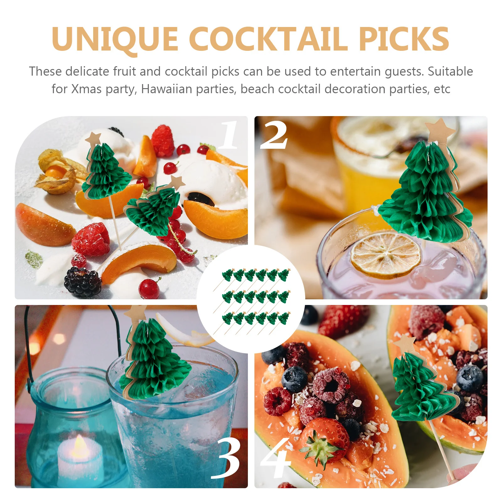 

50Pcs Xmas Tree Cocktail Picks Miniature Ornament Cupcake Topper Decor Cocktail Picks Party Supplies Food Sticks