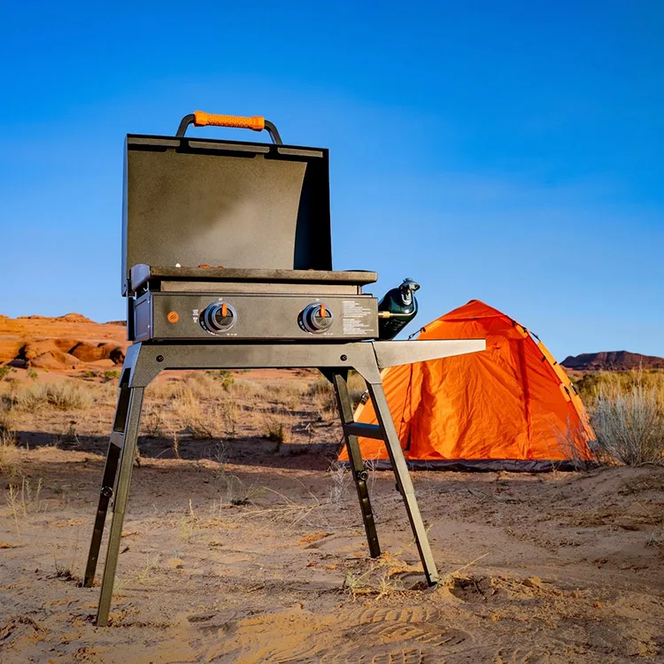 Camping BBQ Propane Grill Griddle Combo Gas Grill Barbecue Folding 2 Burner Flat Top Gas Grill