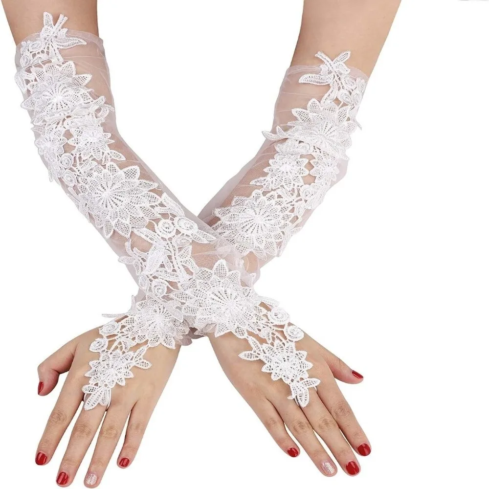 Creative Fingerless Bridal Gloves Flower Lace Women Cosplay Gloves Embroidered Lengthened Long Mittens Gift