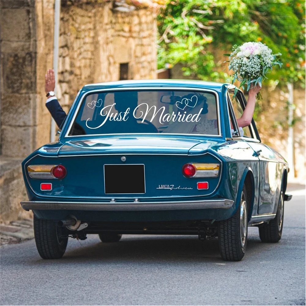 Just Married Heart Wedding Car Sticke Decal for Windshield Windscreen Bumper Auto Vehicle Decor