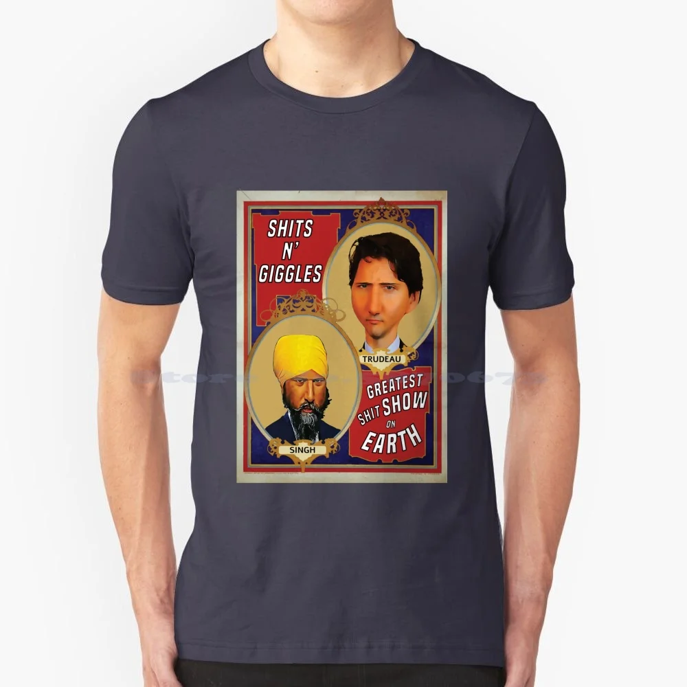 Trudeau And Singh Circus-Political T Shirt 100% Cotton Tee Trudeau Meme Coalition Government Jagmeet Singh Cartoon Canadian