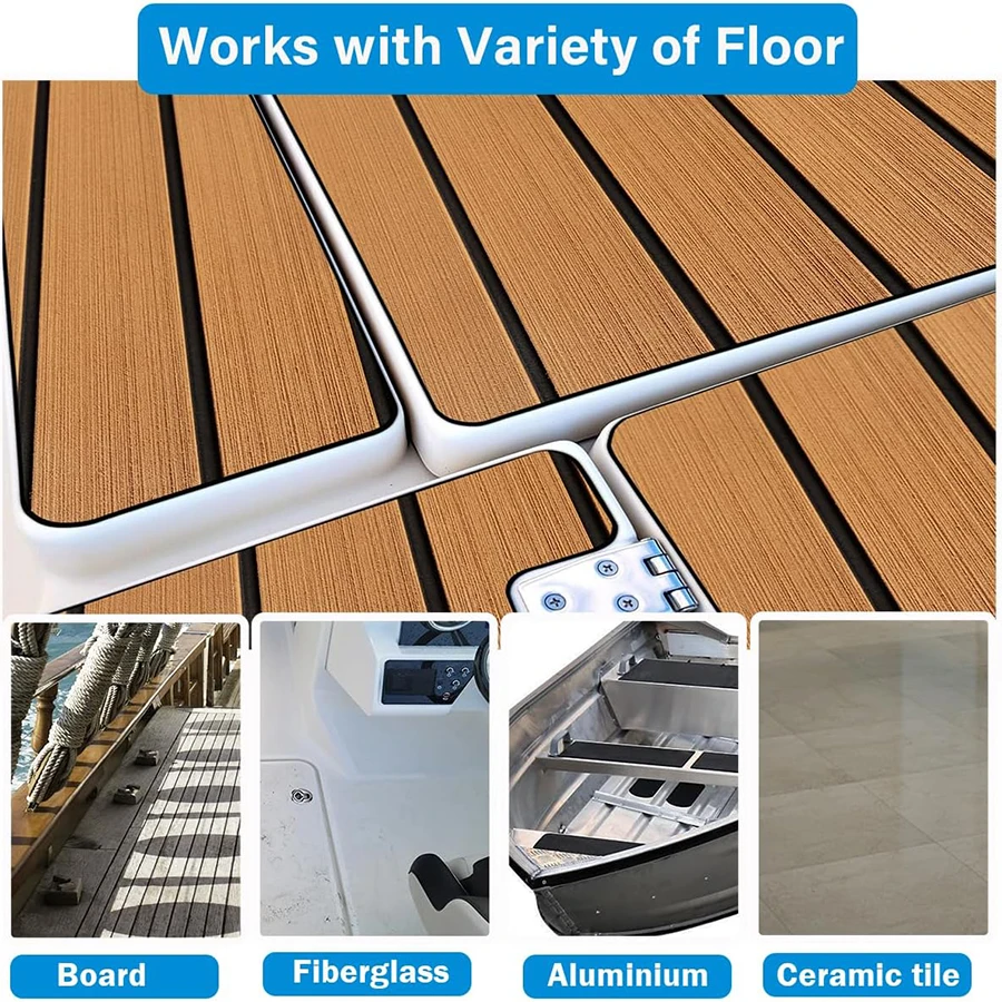 240*45CM EVA Foam Decking Faux Teak Karpet Laut Anti-Selip Perekat Mandiri Gulungan Lembaran untuk Kapal Motor Pontoon Yacht Jon Boat RV