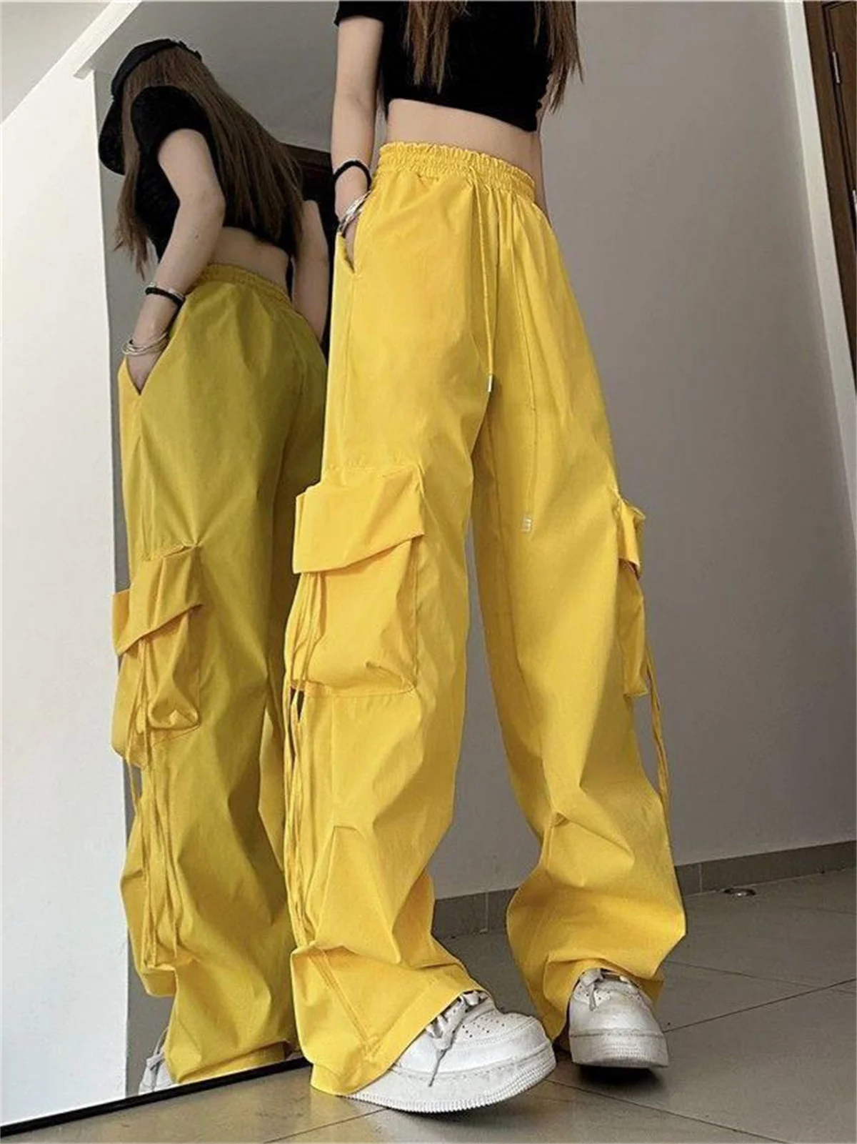 Coole Herren Trendige Einfarbige Hosen mit Mehreren Pattentaschen, Cargo-Hosen für Männer, Lässige Outdoor-Hosen, Arbeitshosen, Oversize-Hosen – Detail 4
