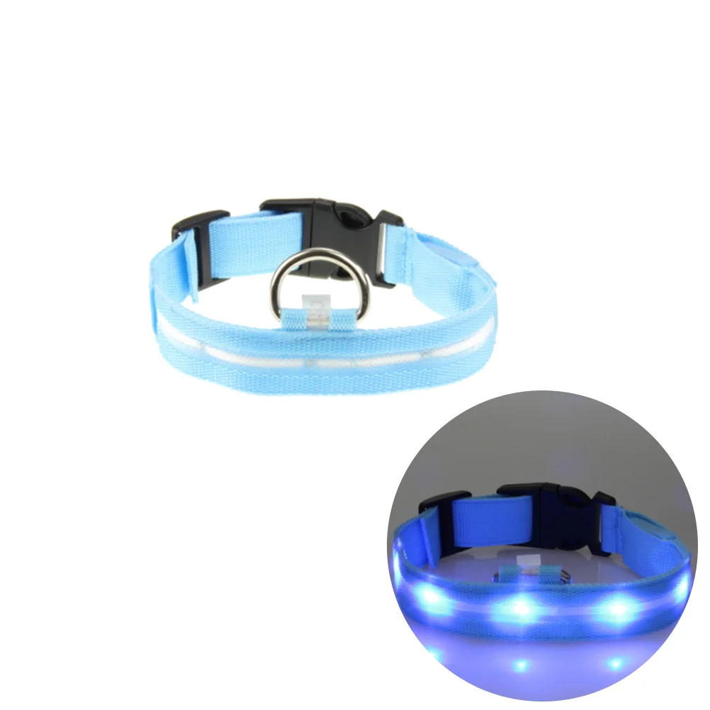 25CM Nylon Pet Dog Collar Night Safety LED Light-up Flashing Glow in the Dark Lighted Circular Pendant Collar Size S (Blue Ligh