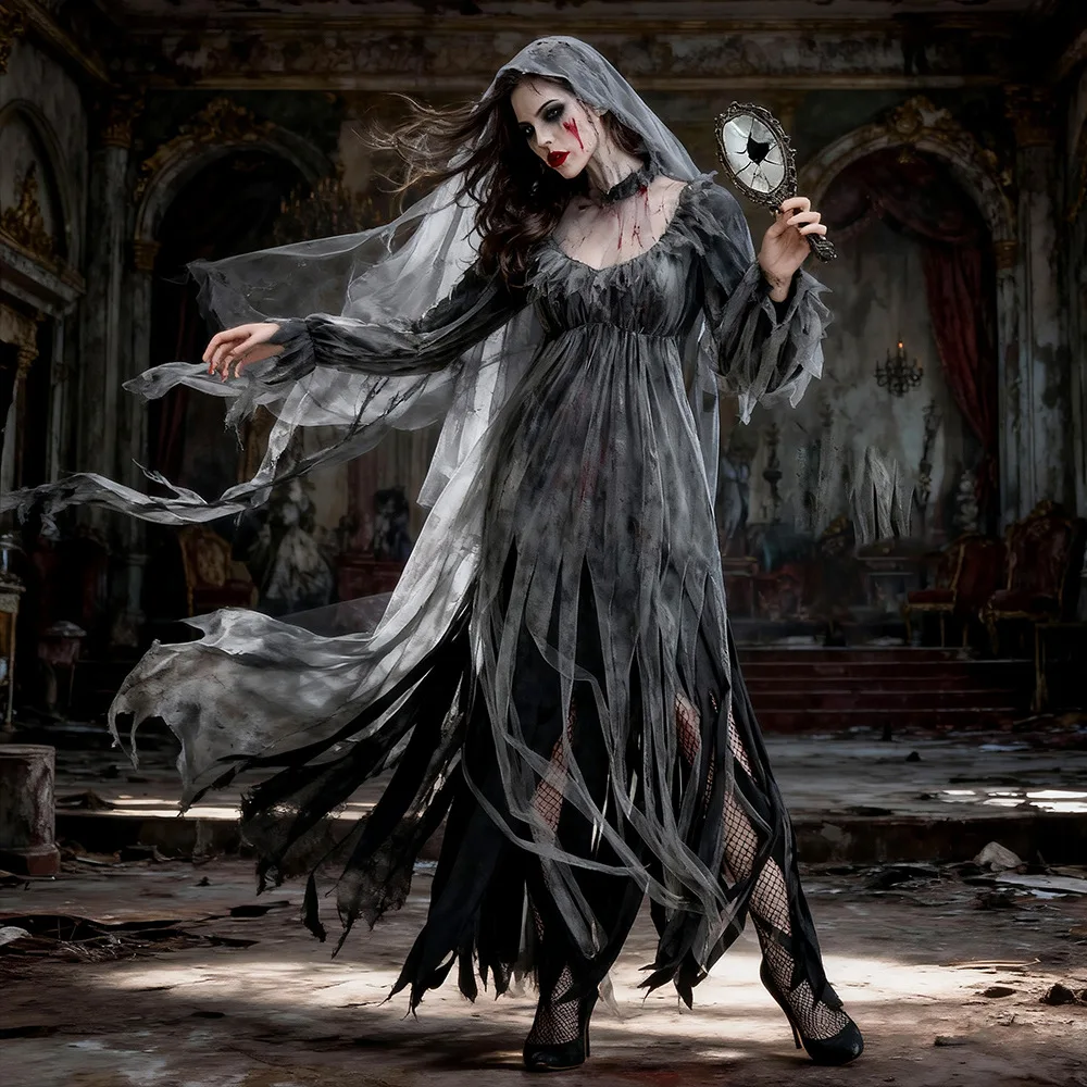 Loween fantôme mariée sorcière terreur fantôme cape scène Performance tenue Zombie mariage Costume femme Faion