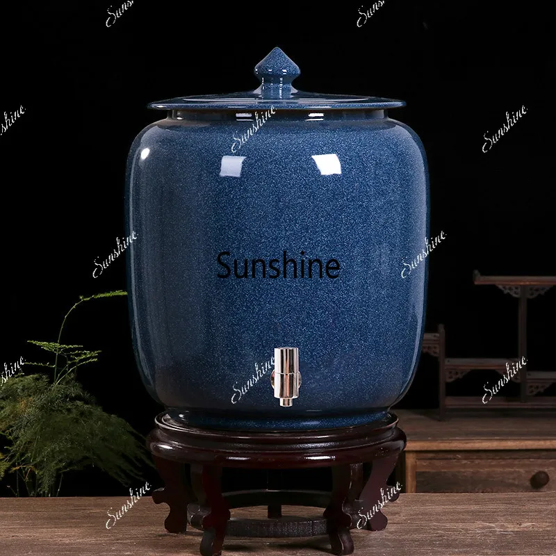 Ceramic water tank with faucet Household water storage large rice tank Living room soaking bucket