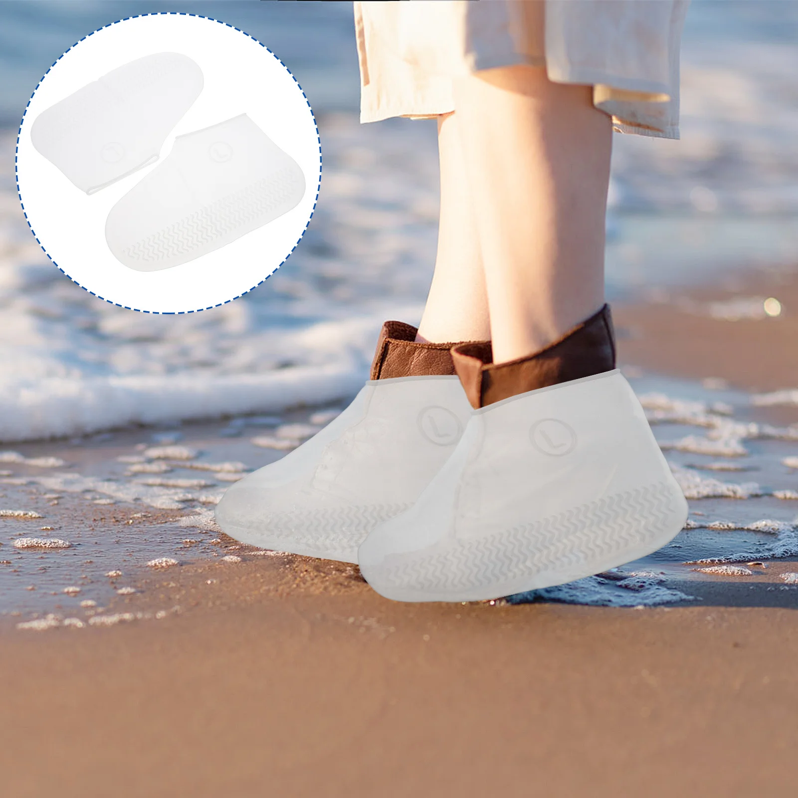 

1Pair Rainproof Silicone Shoe Covers Durable Waterproof Elastic Anti-Slip Shoe Protectors for Outdoor Travel Camping White Size