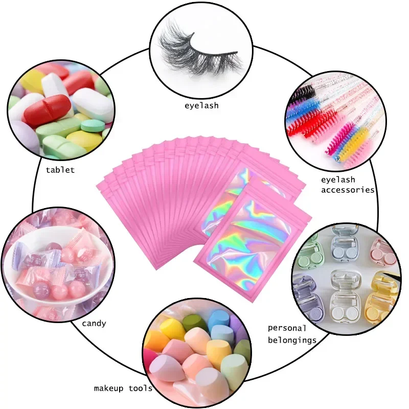 10Pcs/Set Laser Plastic Eyelash Bag Lash Accessories Storage Pouch Self Sealing Bag Travel Supplies Beauty Makeup Tool Wholesale