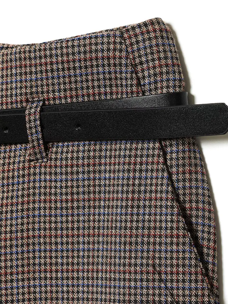 NLZGMSJ النساء 2026 ربيع الخريف فحص السراويل عالية الخصر السراويل المستقيمة الإناث بناطيل كاجوال مع حزام بانت Y2K