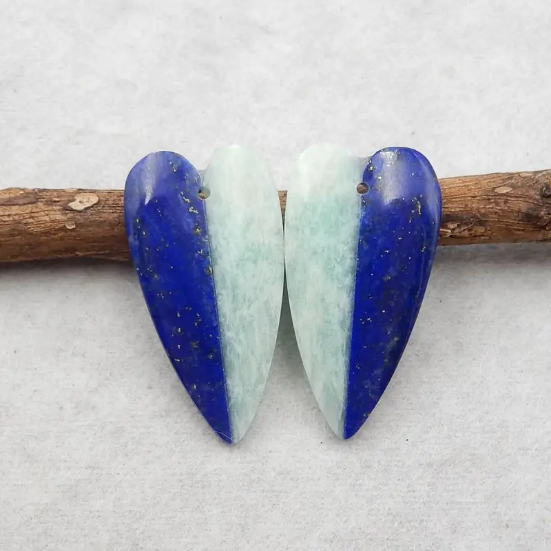 Semiprecious Stone Natural Lapis Lazuli And Amazonite Fashion Jewelry Heart Women Earrings Accessories,31x17x5mm,7g