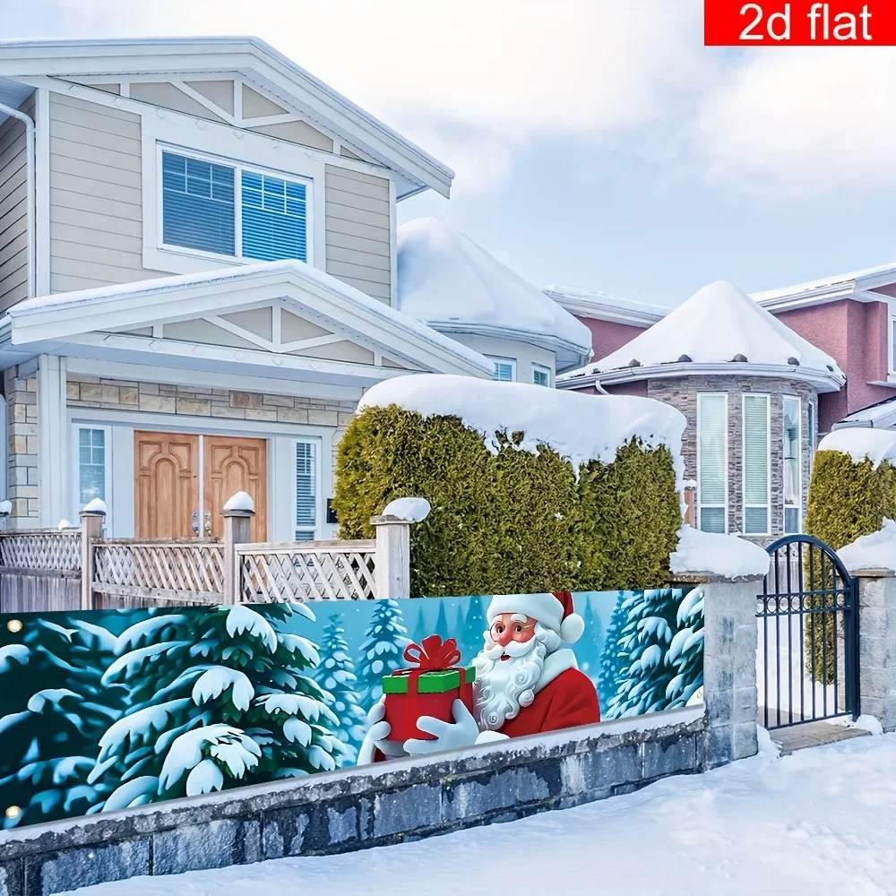 1pc 2D Flat Christmas Yard Banner, Pine Tree & Santa Claus Pattern, Indoor Outdoor Garden Porch Lawn Holiday Decor