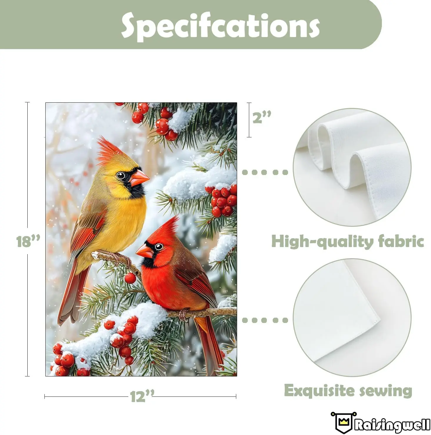 Rasingwell Winter Garden Flags for Outside,Winter Decoration 12x18 Inch Vertical Double Sided Cardinal Decor Twigs Berry And SSL