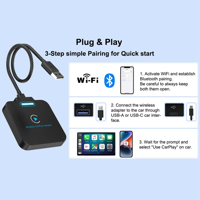 Carplay Wireless Adapter, Plug & Play Low Latency Wireless Apple Carplay, Auto Connected For Car Models From 2016