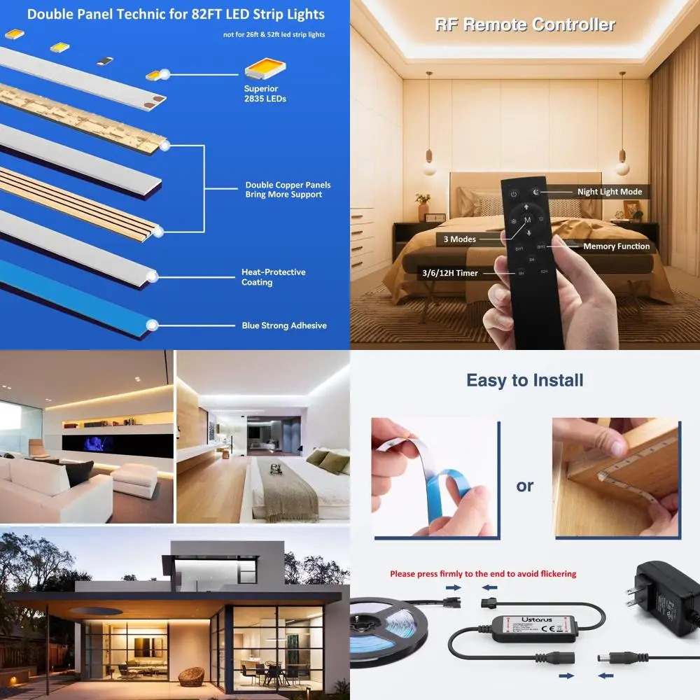 

Гибкая светодиодная лента 24В с регулировкой яркости, 82 фута (2835 светодиодов), цветовая температура 3000K-6000K, идеально подходит для внутреннего освещения дома, кухни, подсветки.