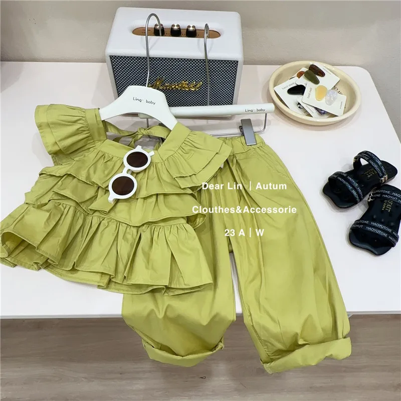 

Summer Children's Set, Kids Doll Collar Top and Casual Pants Two-Piece Set for Toddler and Little Kids 4-6y