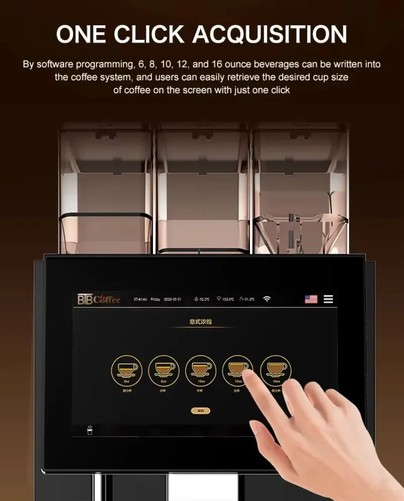 Commercial Intellint Electric Coffee Maker Machine Fully-Automatic Espresso Smart Programmable Function Stainless Steel Housing