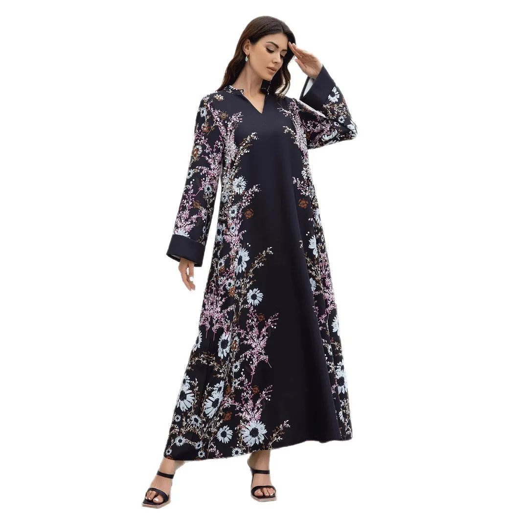 

Middle Eastern Muslim Robe Dress Printed Hot Diamond Saudi Arabia Abaya Dress Abaya Cw98491