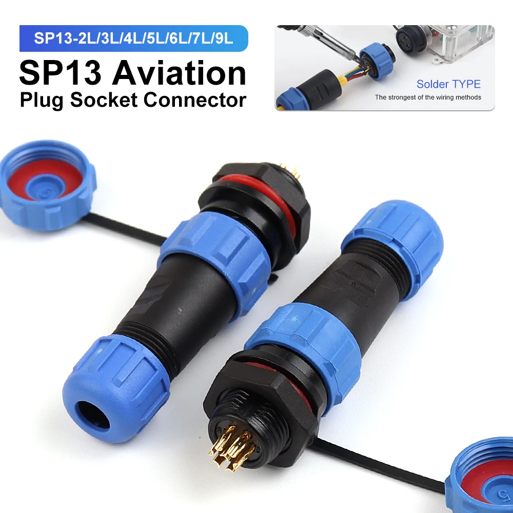 SP13 Aviation Plug Socket Connecotr Welding Nut Type IP68 Waterproof Connecotrs SP13-2/3/4/5/6/7/9 Pin Home Electric Apparatus