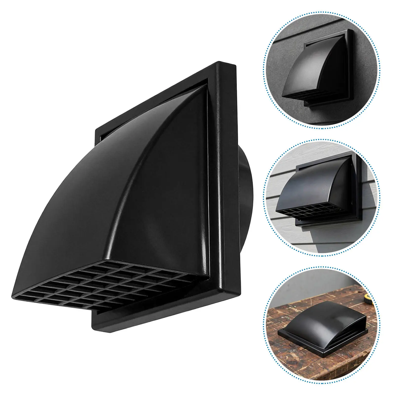 1Pcs Exterior Wall Vent Cover ABS Plastic Black 6 Inch Rainproof Valve Cap Air Vent Hood Exhaust Ventilation