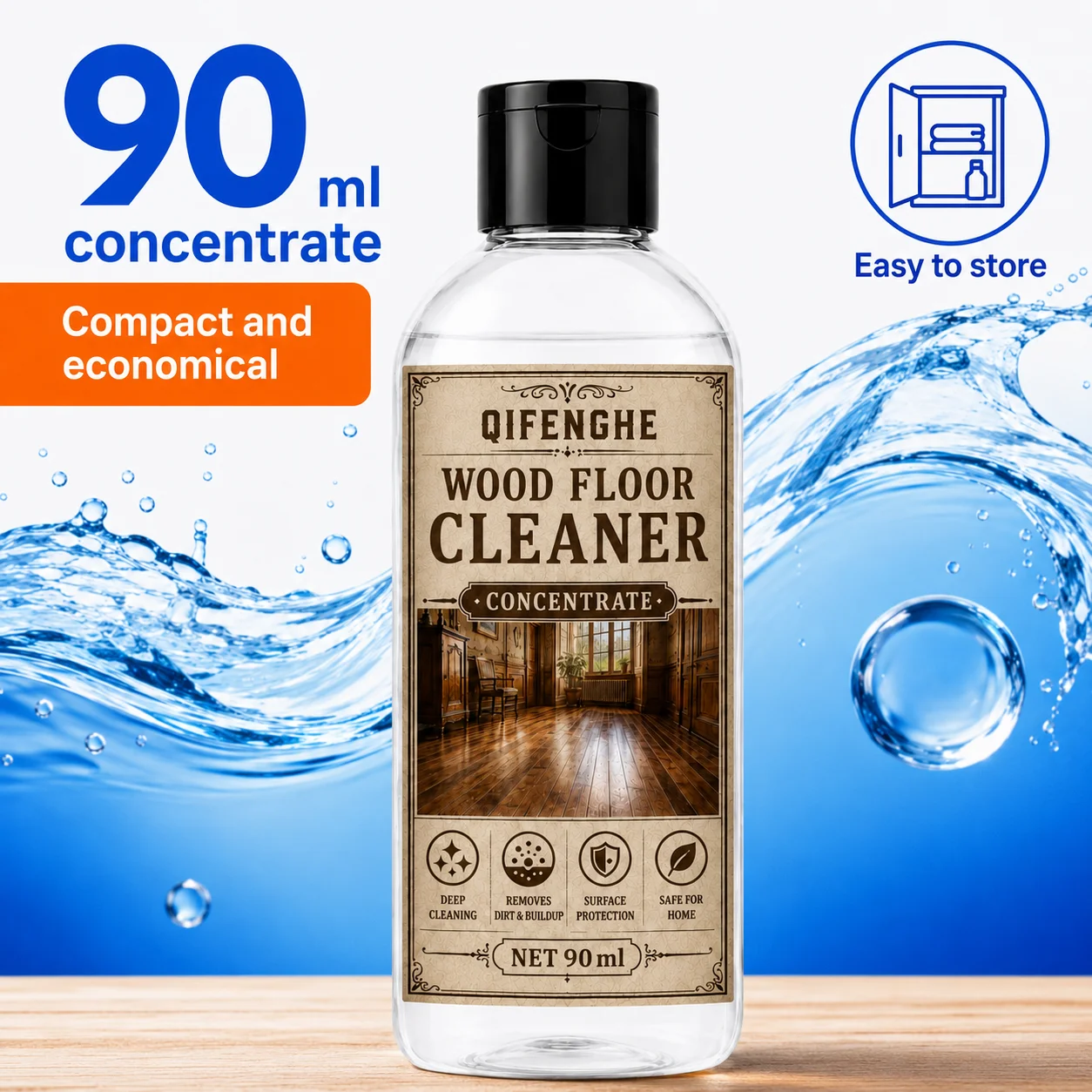 Concentrated Wood Floor Cleaner, Deep Clean Parquet Laminate, Neutral pH, Quick Dry, No Residue, Anti-Bacterial, Deodorize, Shin