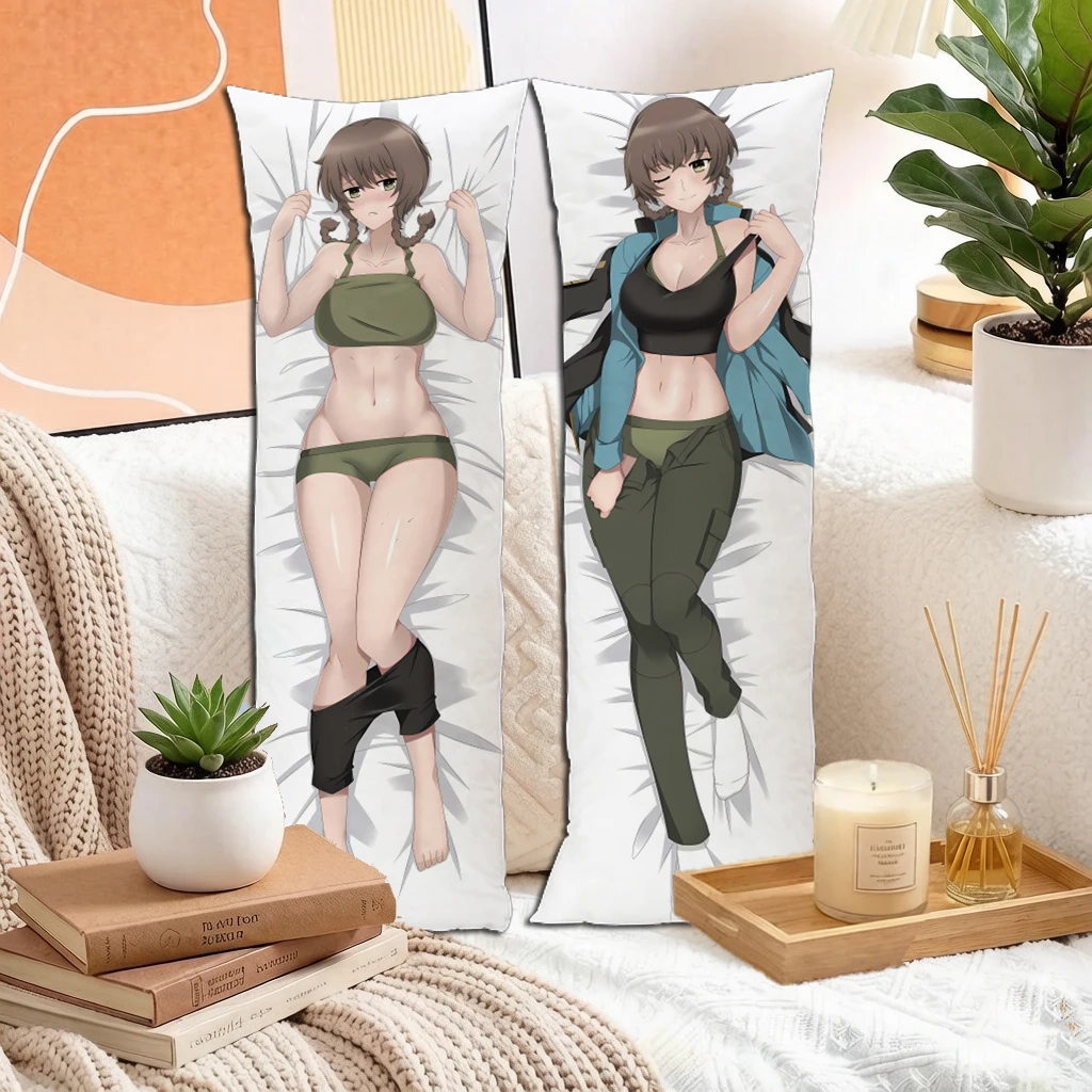 Anime Brown Hair Twin Braids Bike Shorts Girl Dakimakura Pillowcase Double Sided Long Body Pillow Cover For Otaku